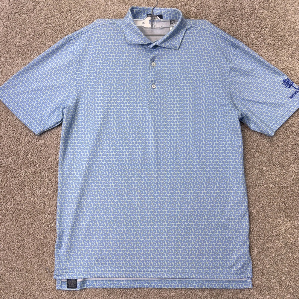 Turtleson Polo Shirt Mens Medium Blue Floral Mid South Club Golf EUC